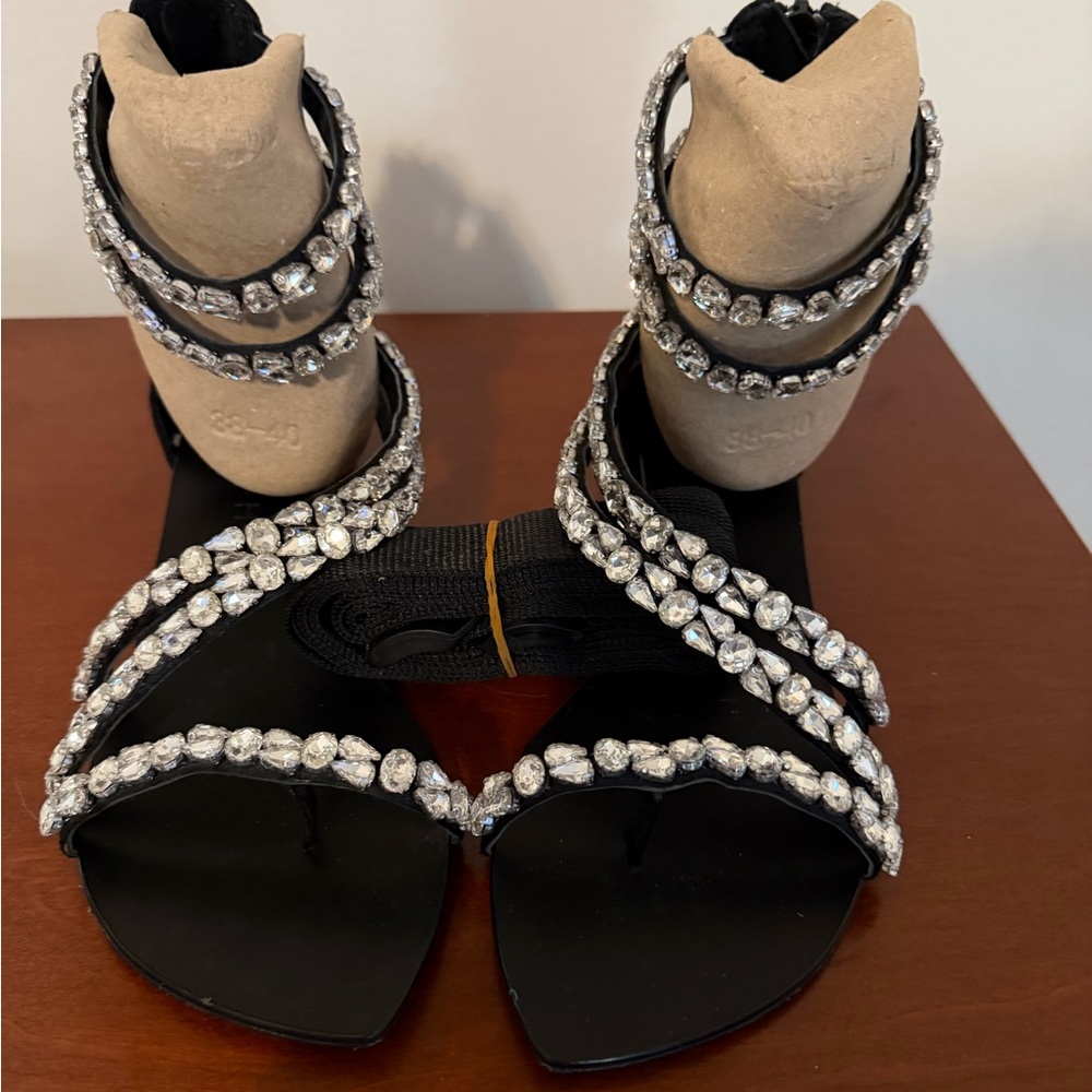 Rhinestone Spiral Wrap Black Sandals - Women - Picture 3 of 8